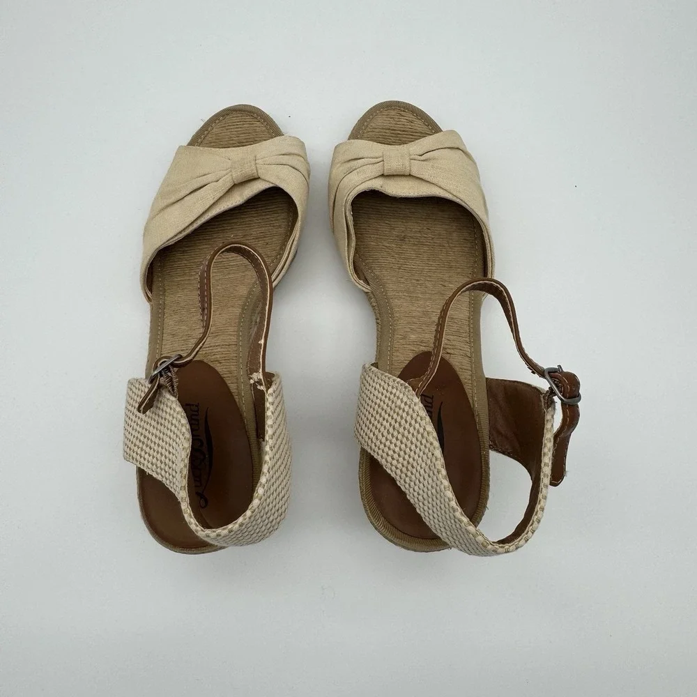 Lucky Brand Kavala Espadrille Jute Wedge Sandals Cream‎ Bow Womens Size 10 B
